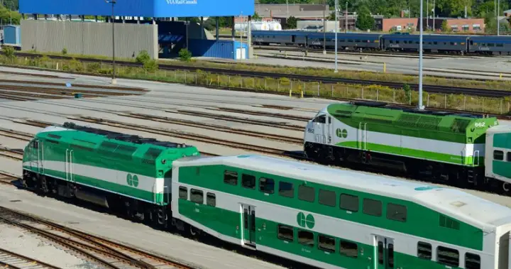 GO trains on the rail corridor